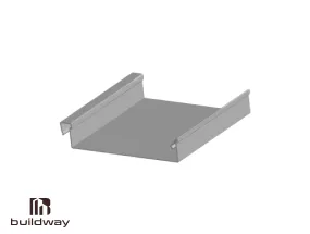 Close-up of a Buildway I-beam soffit panel section, showing interlocking metal edges designed for durable roof underside installation.