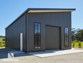 Modern gray I-beam steel structure with tall, slim windows framed for strength and insulation efficiency.