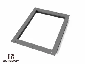 Rectangular metal vent frame by Buildway, designed as a mounting base or opening support for Quonset building turbine ventilation systems, displayed on a white background.