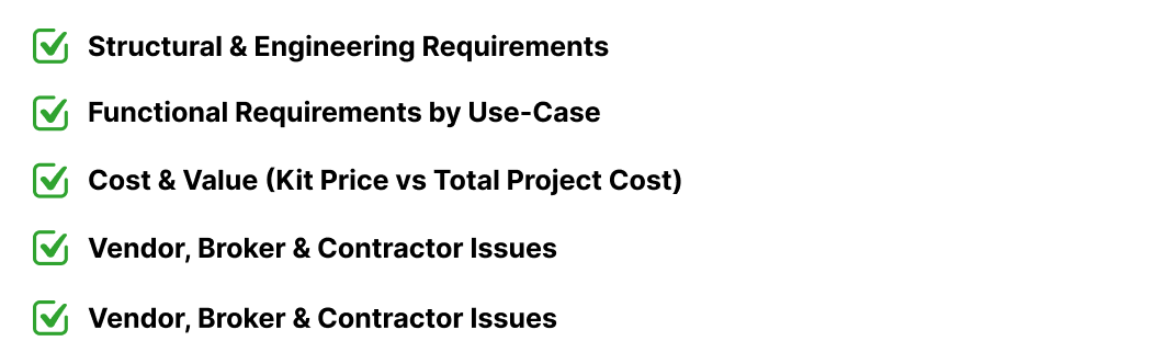How to Choose the Best Agricultural Steel Buildings for Farm Storage and Equipment? 1 A checklist graphic highlighting key factors for choosing agricultural steel buildings, including structural needs, functional requirements, costs, and vendor considerations.